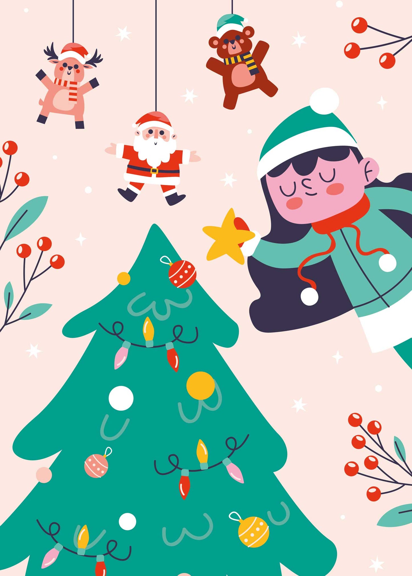 Affiche Noël enfantine décorations et joie festive