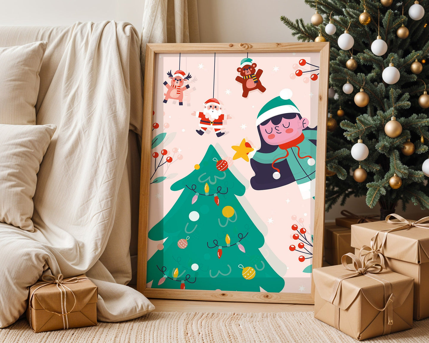 Affiche Noël enfantine décorations et joie festive
