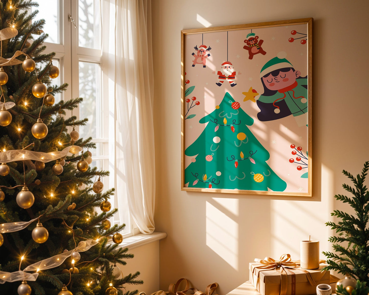 Affiche Noël enfantine décorations et joie festive