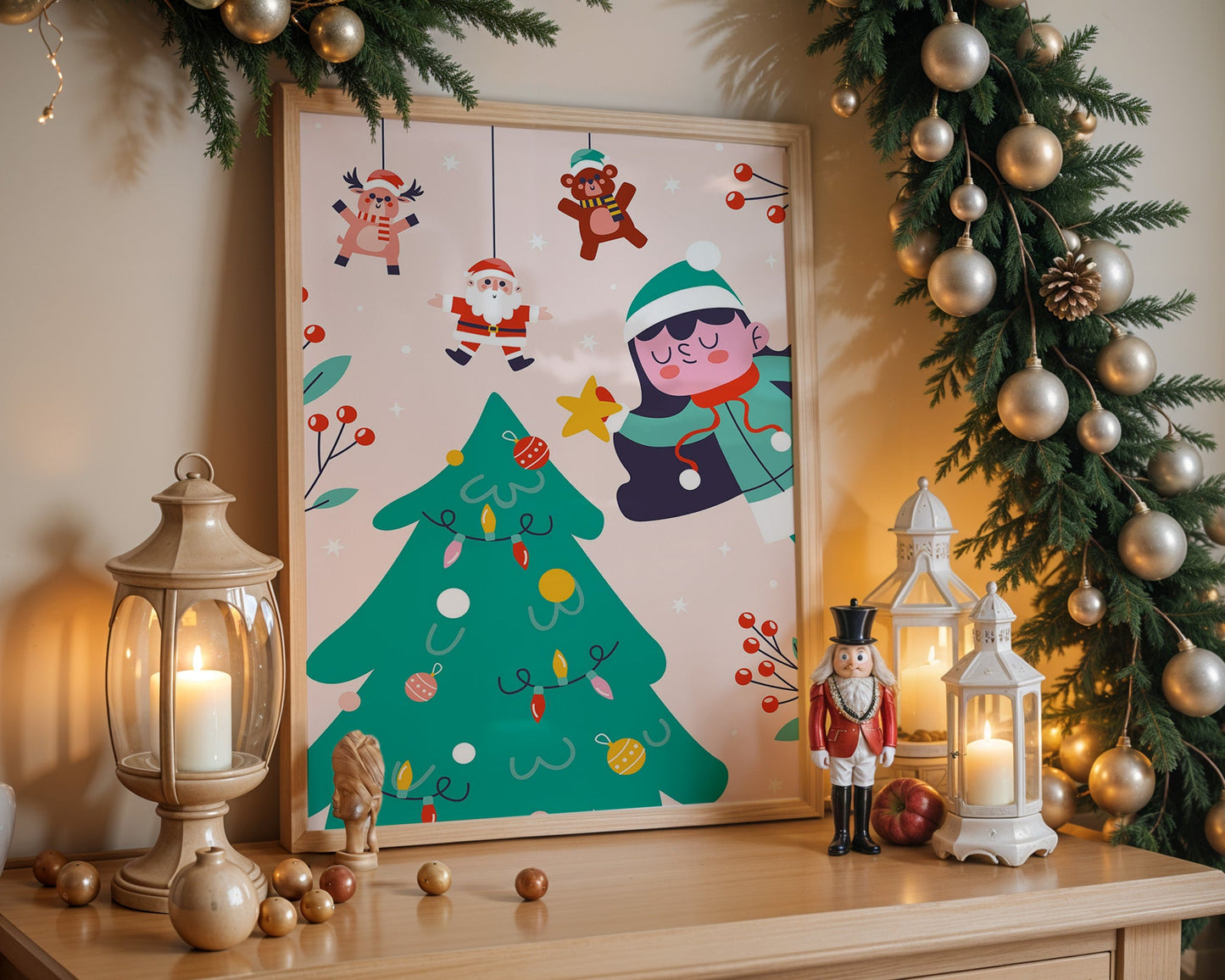 Affiche Noël enfantine décorations et joie festive