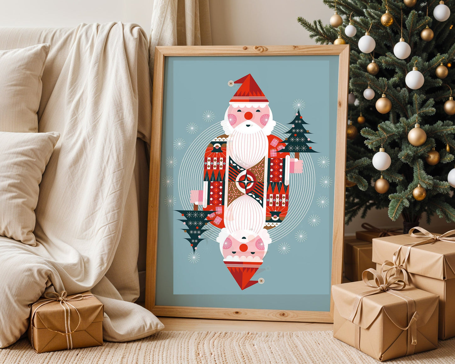 Affiche Père Noël design scandinave symétrie et style nordique