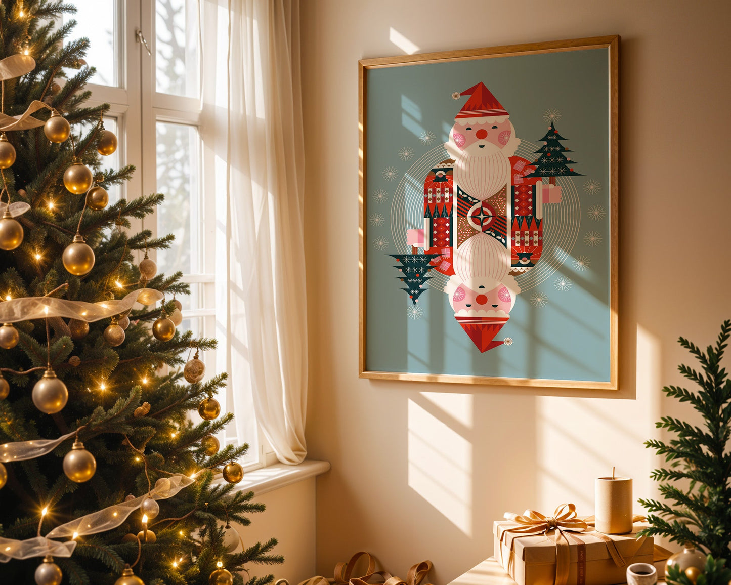 Affiche Père Noël design scandinave symétrie et style nordique