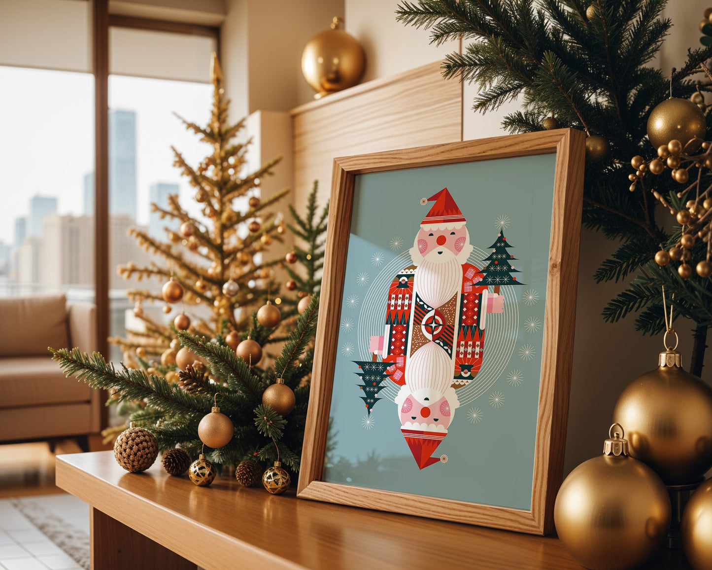 Affiche Père Noël design scandinave symétrie et style nordique