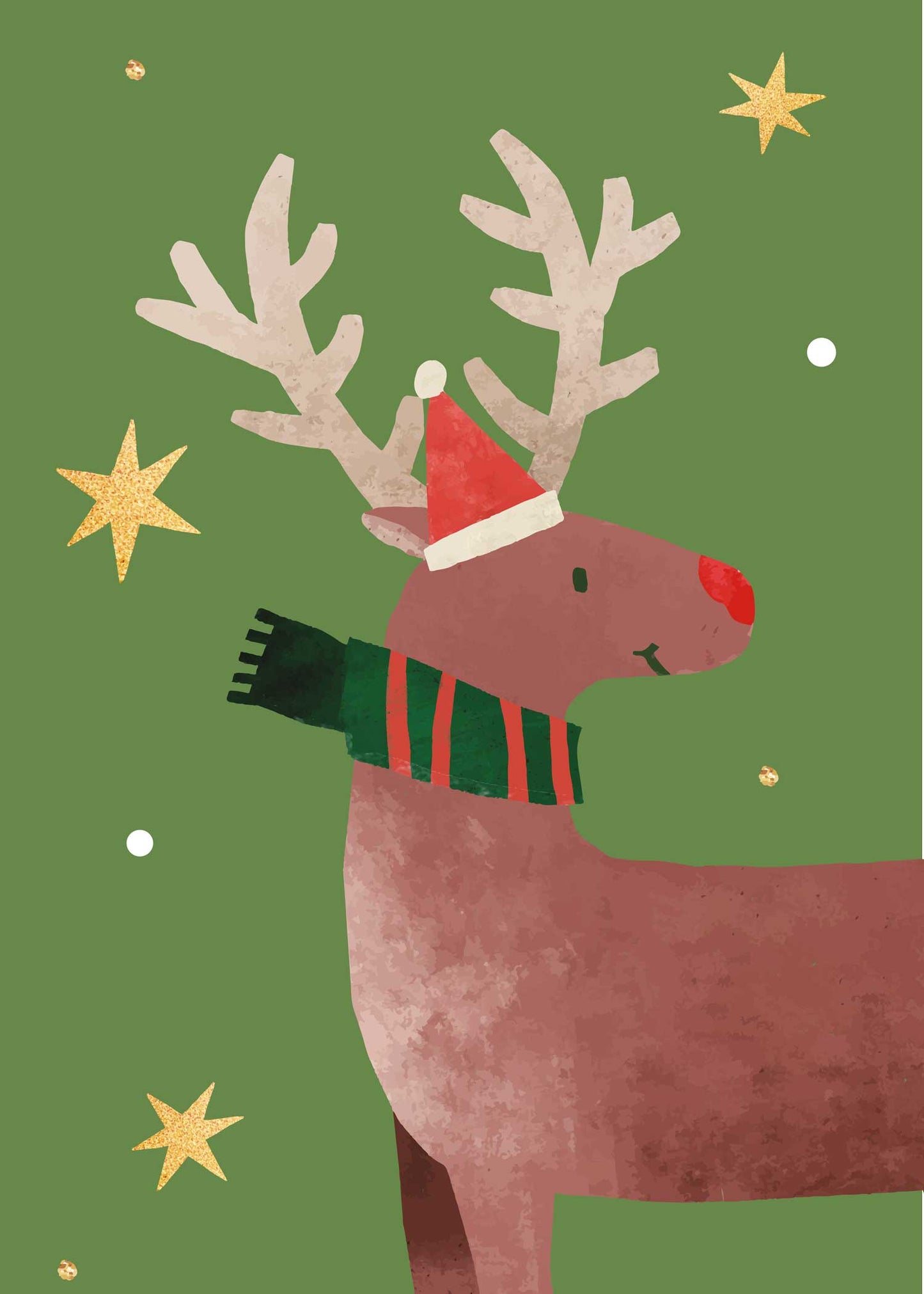 Affiche renne de Noël classique chapeau rouge et vert festif