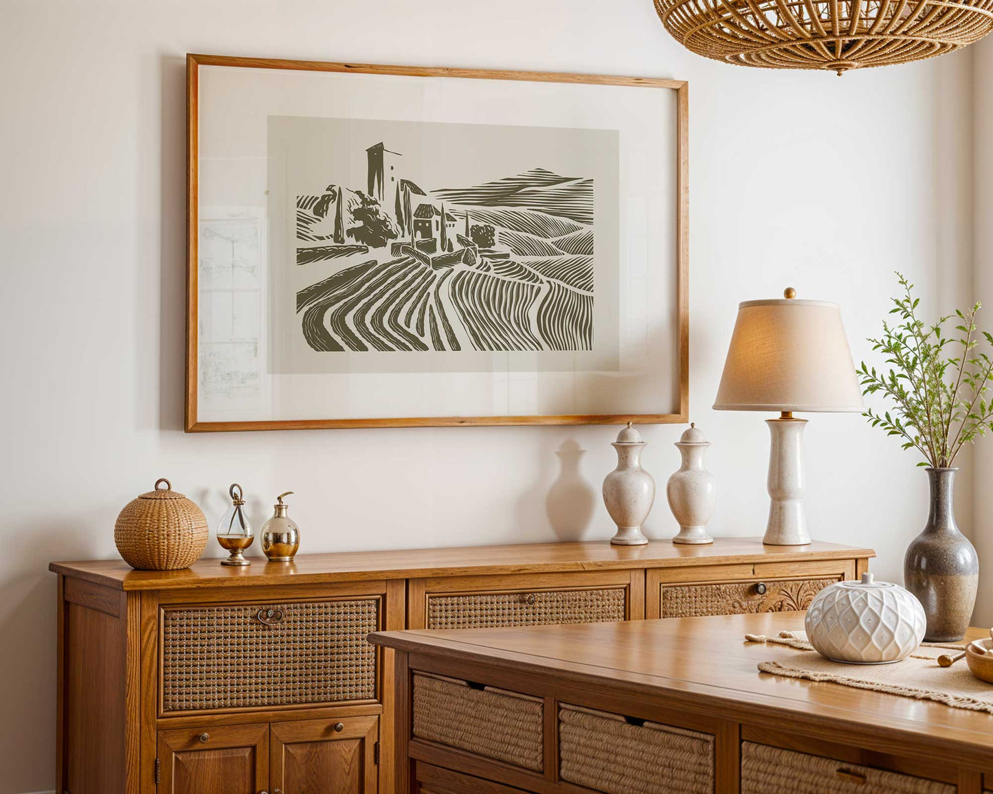 Affiche champêtre de vignoble – Illustration en technique de gravure pour déco murale rustique - UNIVEA