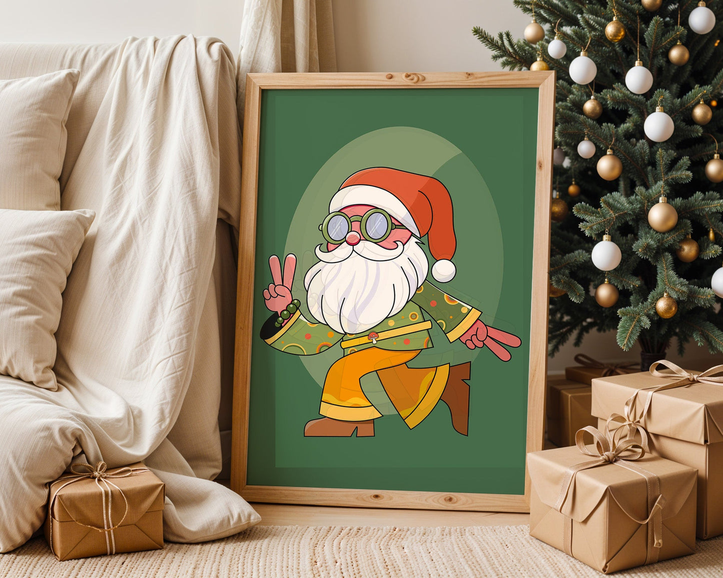 Poster père Noël cool esprit rétro et peace