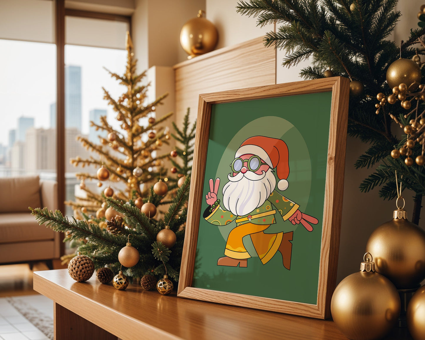 Poster père Noël cool esprit rétro et peace