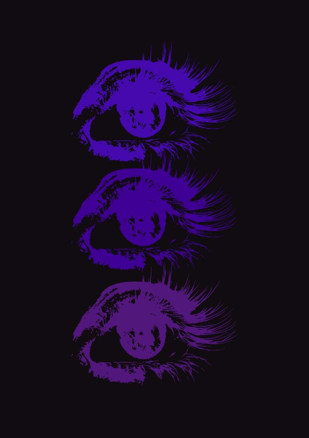 Affiche art psychédélique, motif d’yeux violets sur fond noir - UNIVEA