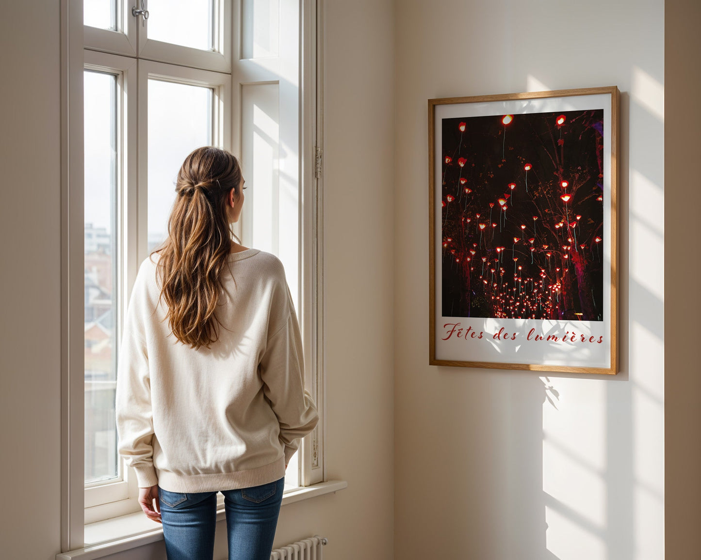 Affiche Fêtes des Lumières Lyon - Fleurs rouges