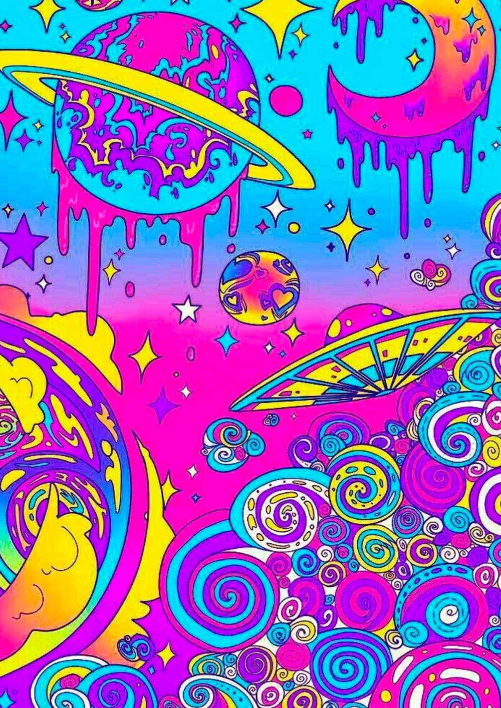 Affiche psychédélique spatiale, planètes et étoiles multicolores - UNIVEA