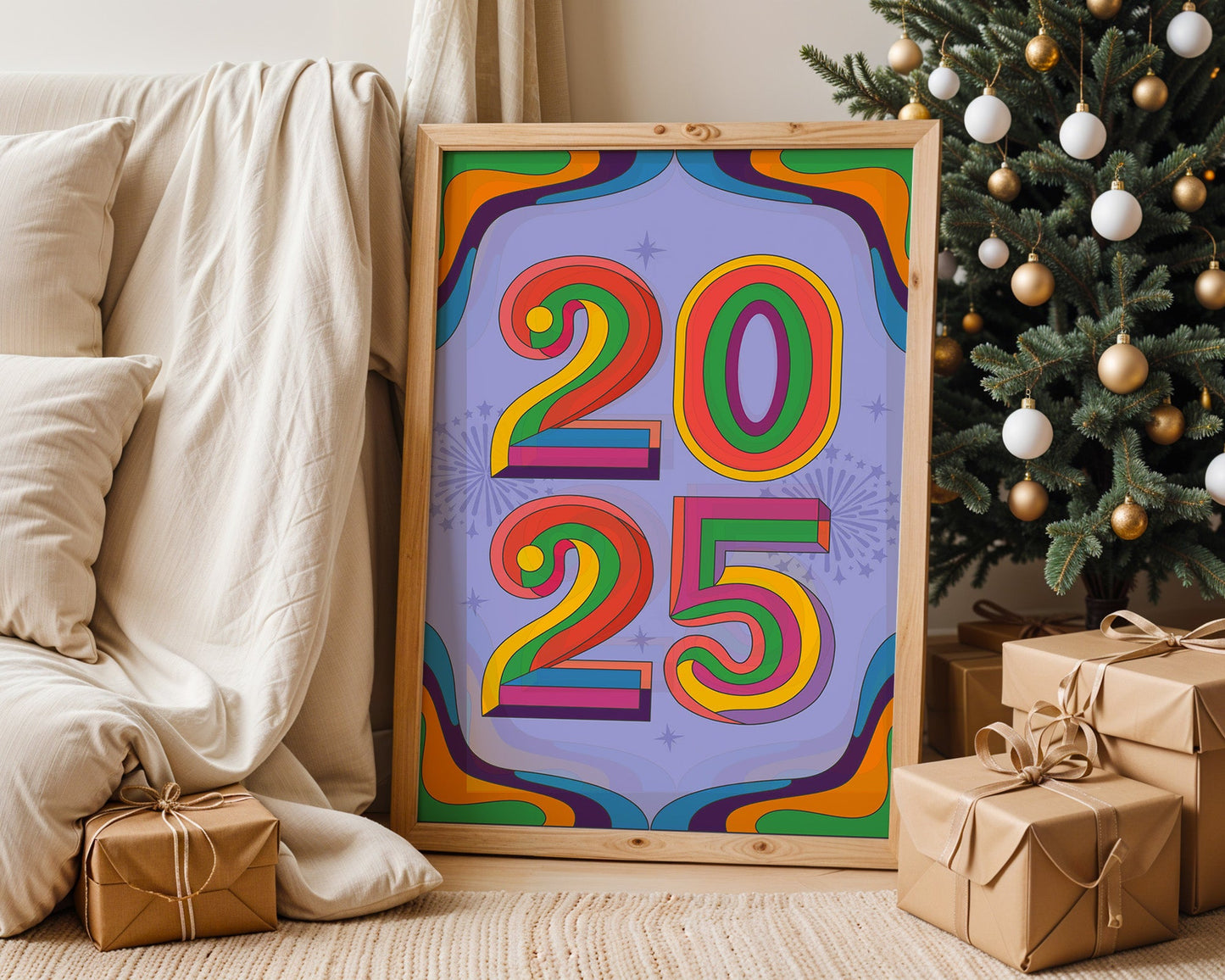 Affiche 2025 colorée ambiance vintage et énergie pop