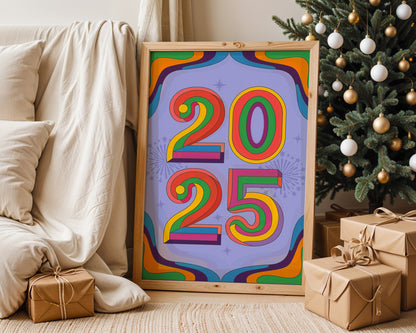 Affiche 2025 colorée ambiance vintage et énergie pop