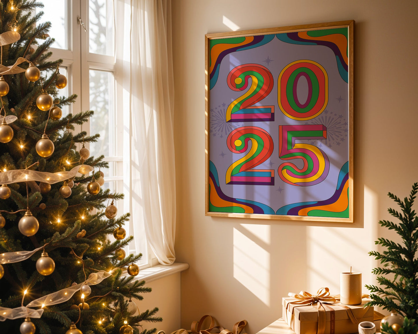 Affiche 2025 colorée ambiance vintage et énergie pop