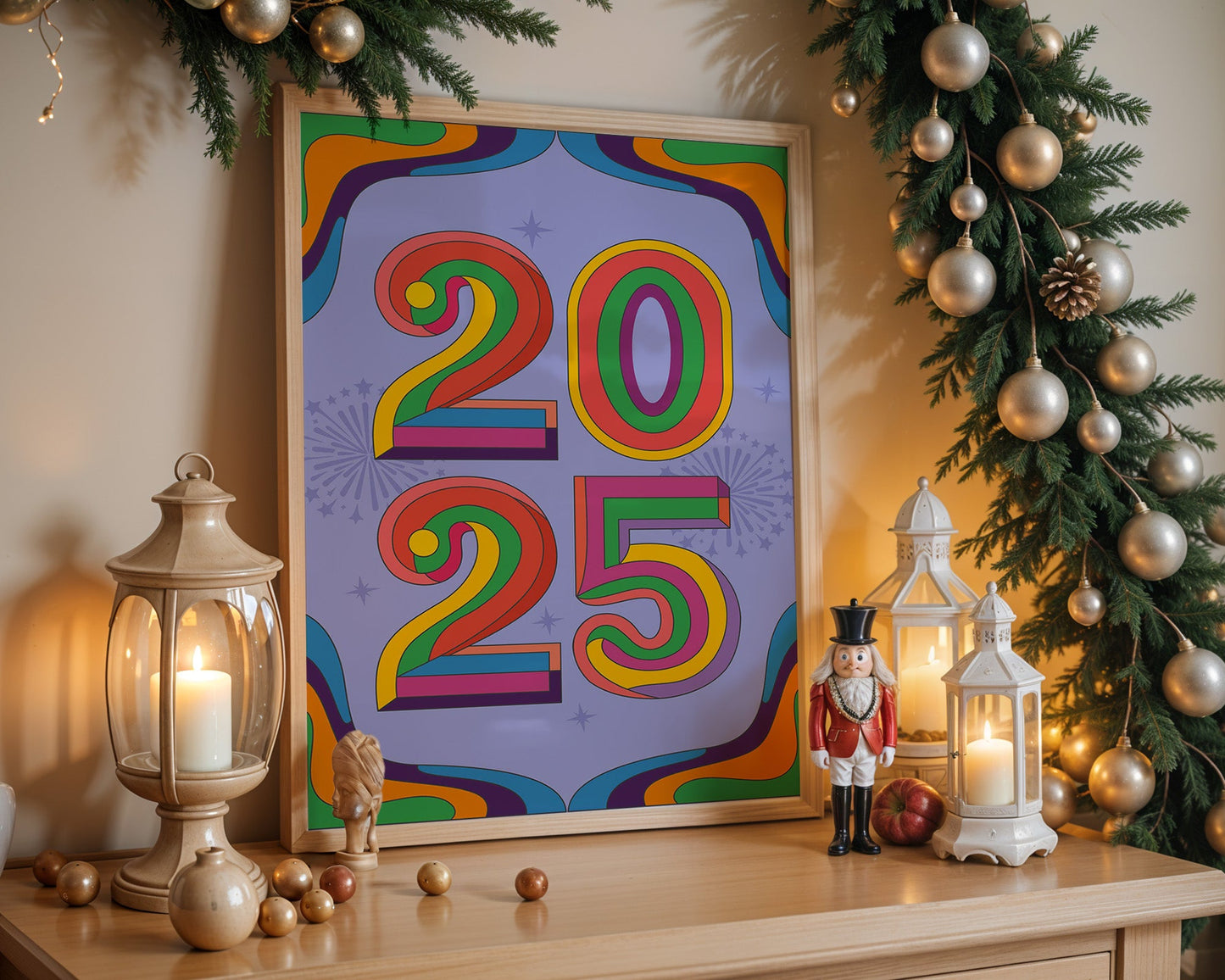 Affiche 2025 colorée ambiance vintage et énergie pop