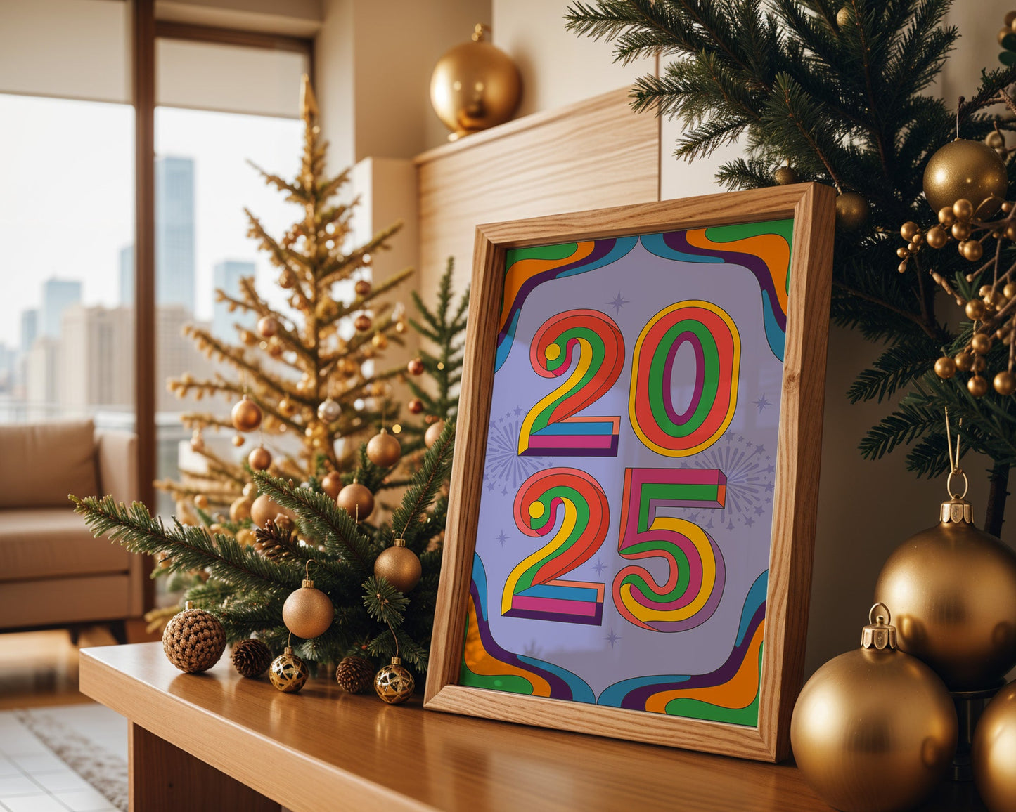 Affiche 2025 colorée ambiance vintage et énergie pop