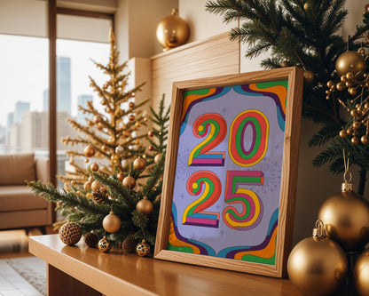 Affiche 2025 colorée ambiance vintage et énergie pop