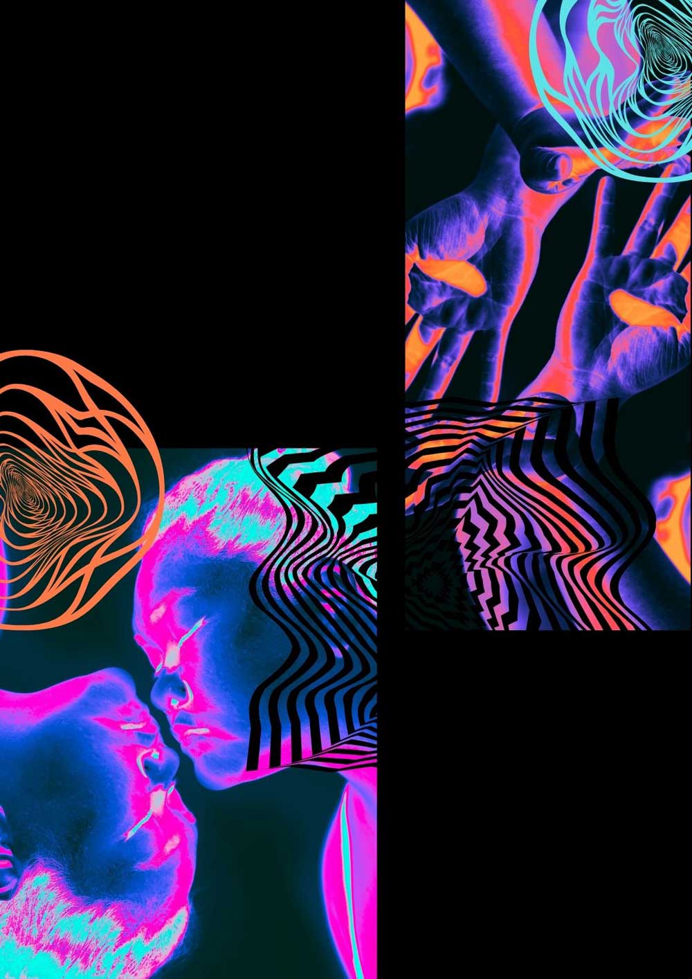 Affiche psychédélique néon, art abstrait multicolore avec visage et formes géométriques - UNIVEA
